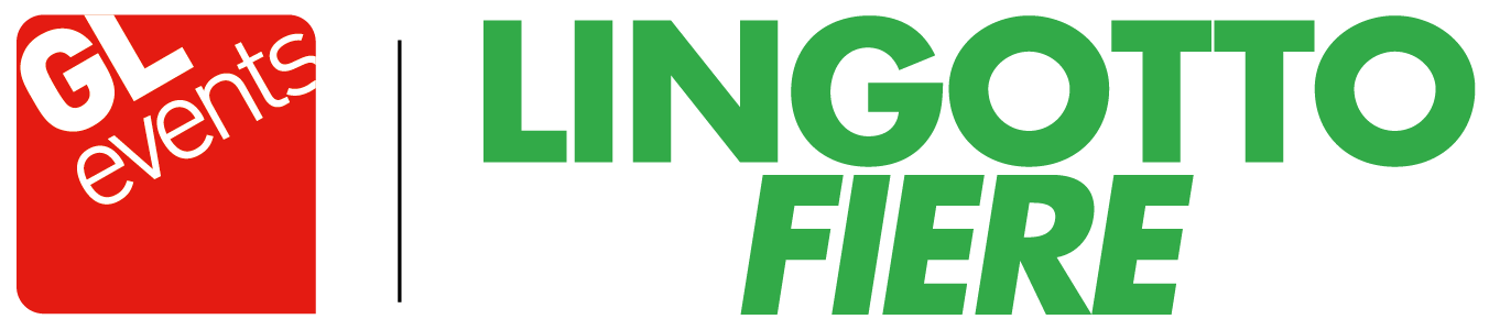 logo-lingottofiere Logo GL events Lingotto Fiere: quadrato rosso con testo “GL events” inclinato, scritta “LINGOTTO FIERE” in verde a destra